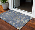 3' X 5' Blue Brown And Beige Floral Washable Indoor Outdoor Area Rug