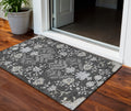 3' X 5' Charcoal Gray And Beige Floral Washable Indoor Outdoor Area Rug