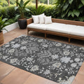 10' X 14' Charcoal Gray And Beige Floral Washable Indoor Outdoor Area Rug