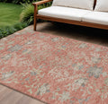 8' X 10' Coral Charcoal And Gray Floral Washable Indoor Outdoor Area Rug