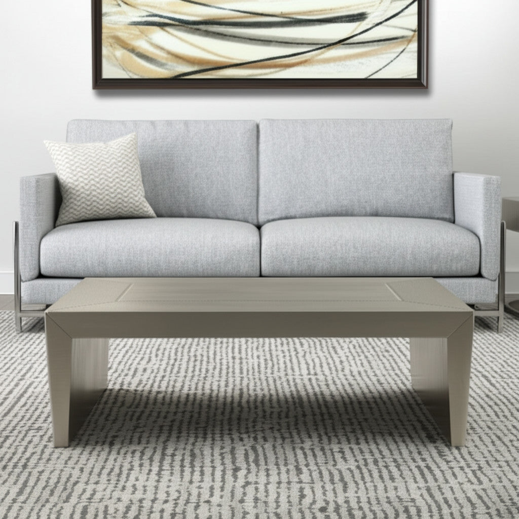 54'' Silver Aluminum and Solid Wood Sled Coffee Table