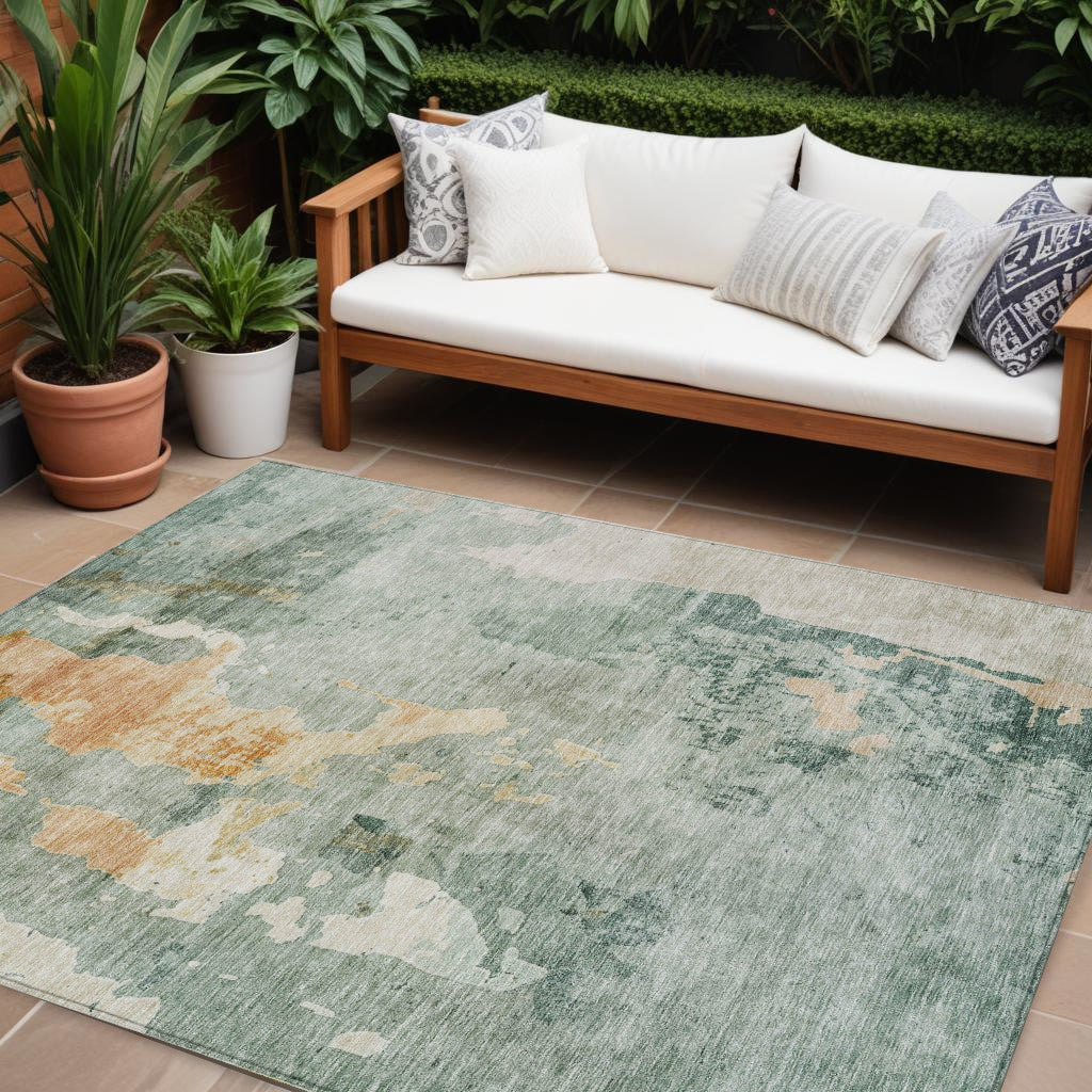 10' X 14' Blue Copper And Gray Abstract Washable Indoor Outdoor Area Rug