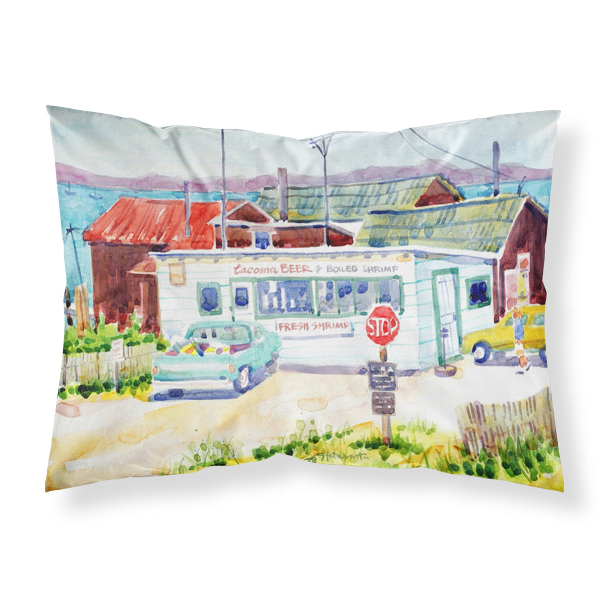 'Caroline'S Treasures 6054Pillowcase Seafood Shack For Fresh Shrimp Moisture Wicking Fabric Standard Pillowcase, Large, Multico