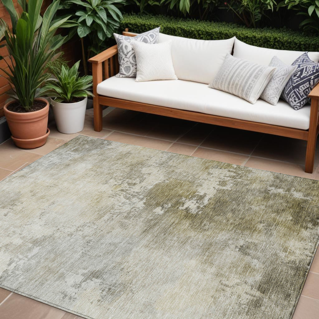 9' X 12' Wheat And Gray Abstract Washable Indoor Outdoor Area Rug