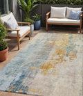 5' X 8' Linen Teal Blue And Copper Abstract Washable Indoor Outdoor Area Rug