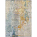 8' X 10' Linen Teal Blue And Copper Abstract Washable Indoor Outdoor Area Rug