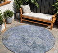 8' Blue And Dark Gray Round Abstract Washable Indoor Outdoor Area Rug