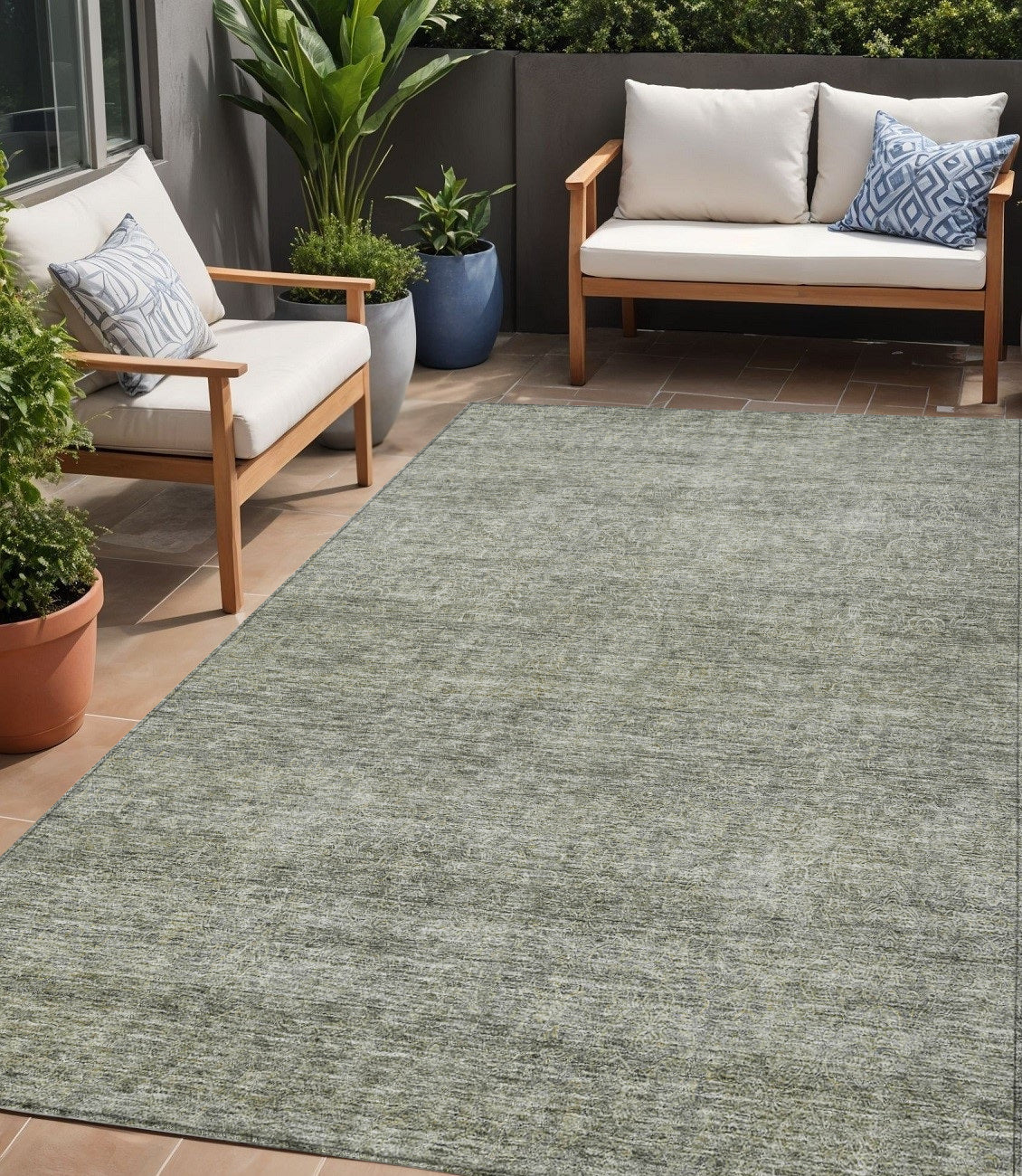 5' X 8' Sage And Ivory Abstract Washable Indoor Outdoor Area Rug