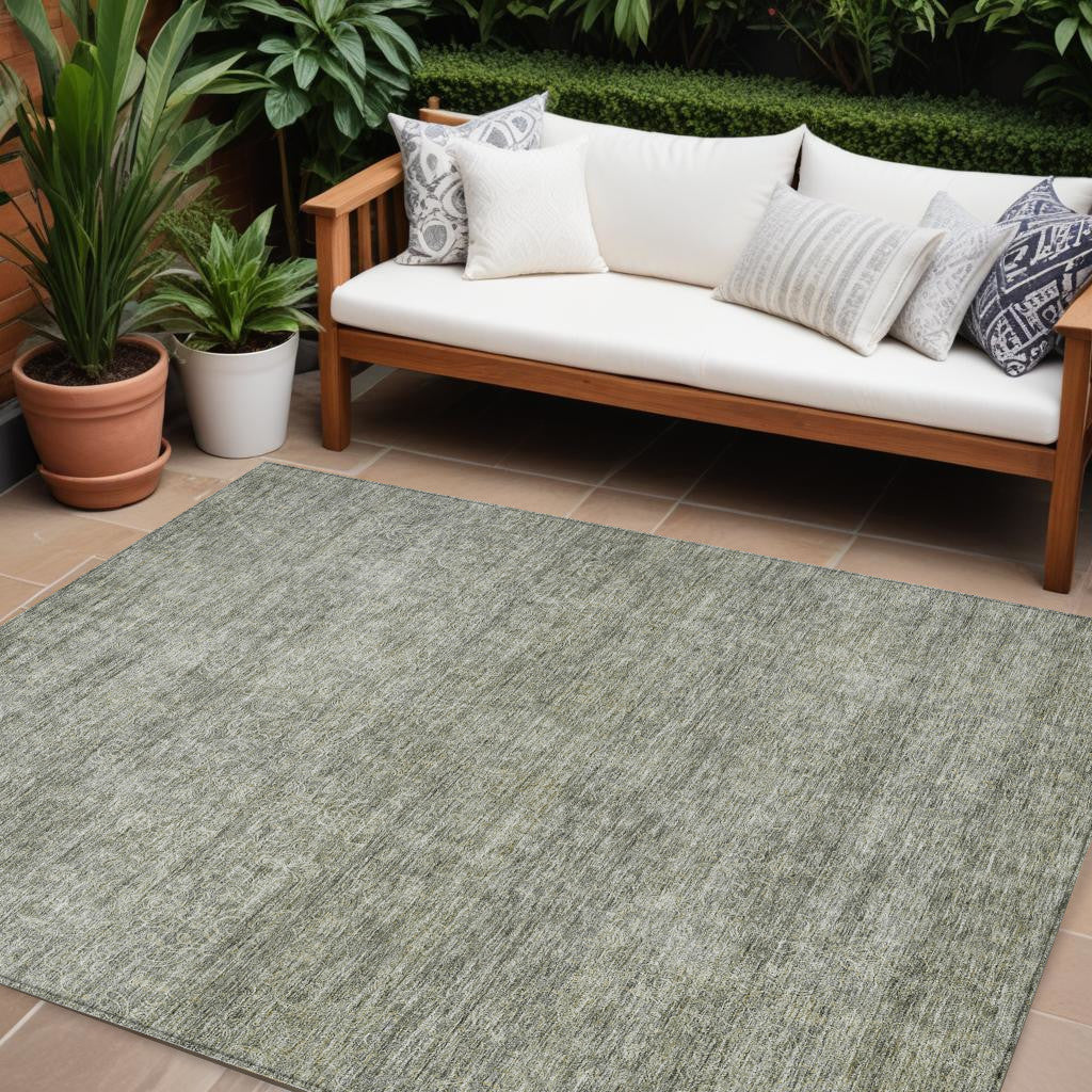 9' X 12' Sage And Ivory Abstract Washable Indoor Outdoor Area Rug