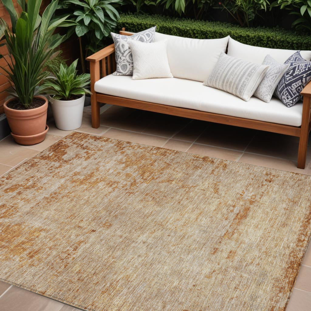 10' X 14' Copper And Terra Cotta Abstract Washable Indoor Outdoor Area Rug