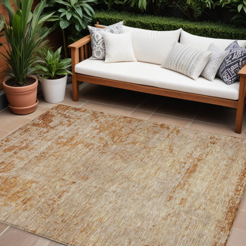 10' X 14' Copper And Terra Cotta Abstract Washable Indoor Outdoor Area Rug
