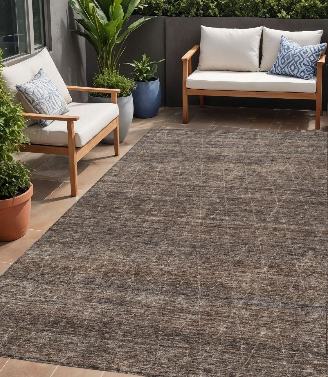 5' X 8' Coffee And Ivory Geometric Washable Indoor Outdoor Area Rug