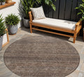 8' Coffee And Ivory Round Geometric Washable Indoor Outdoor Area Rug