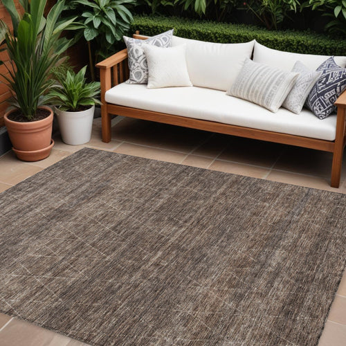 10' X 14' Coffee And Ivory Geometric Washable Indoor Outdoor Area Rug