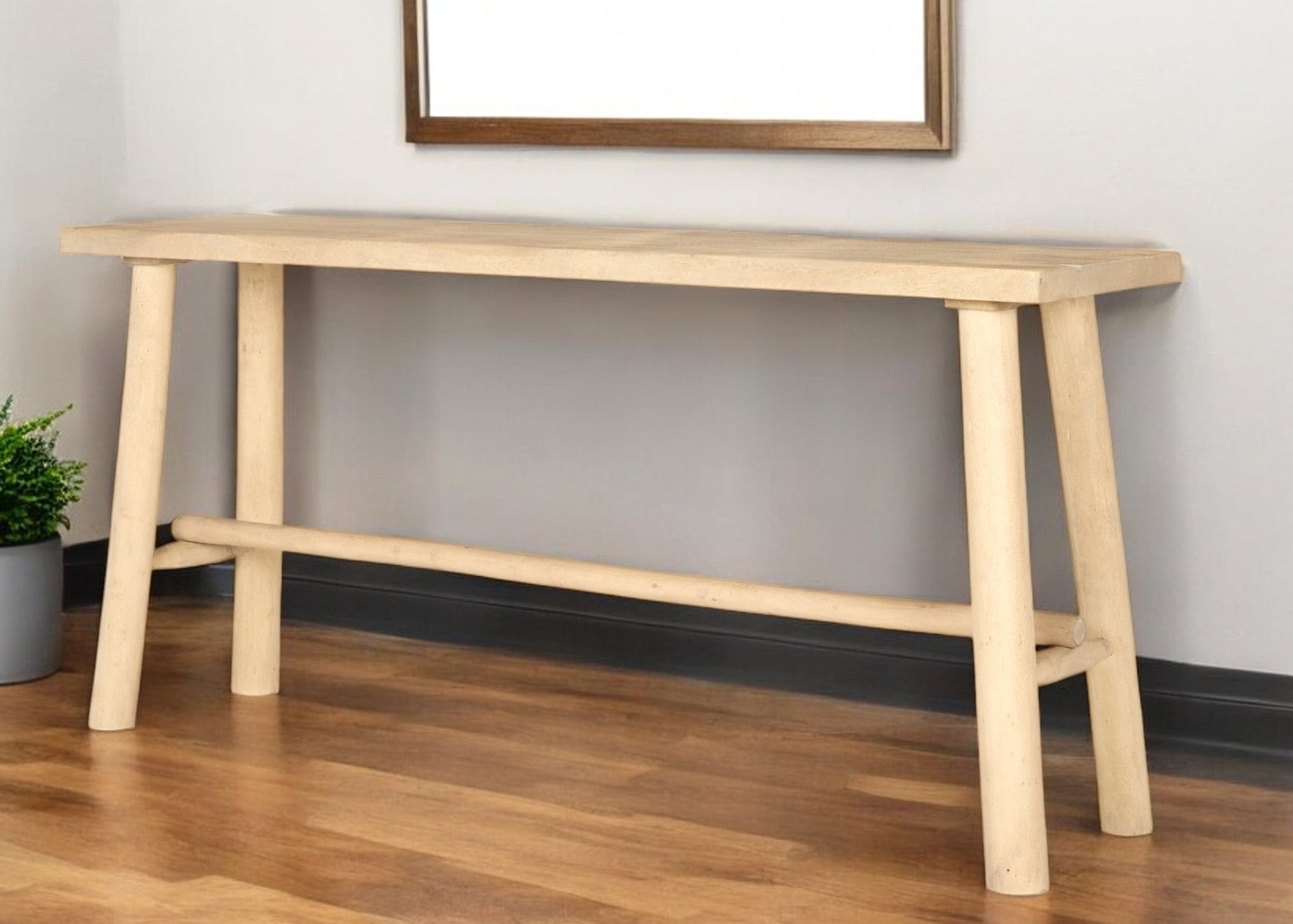 66'' Light Brown Solid Wood Trestle Console Table