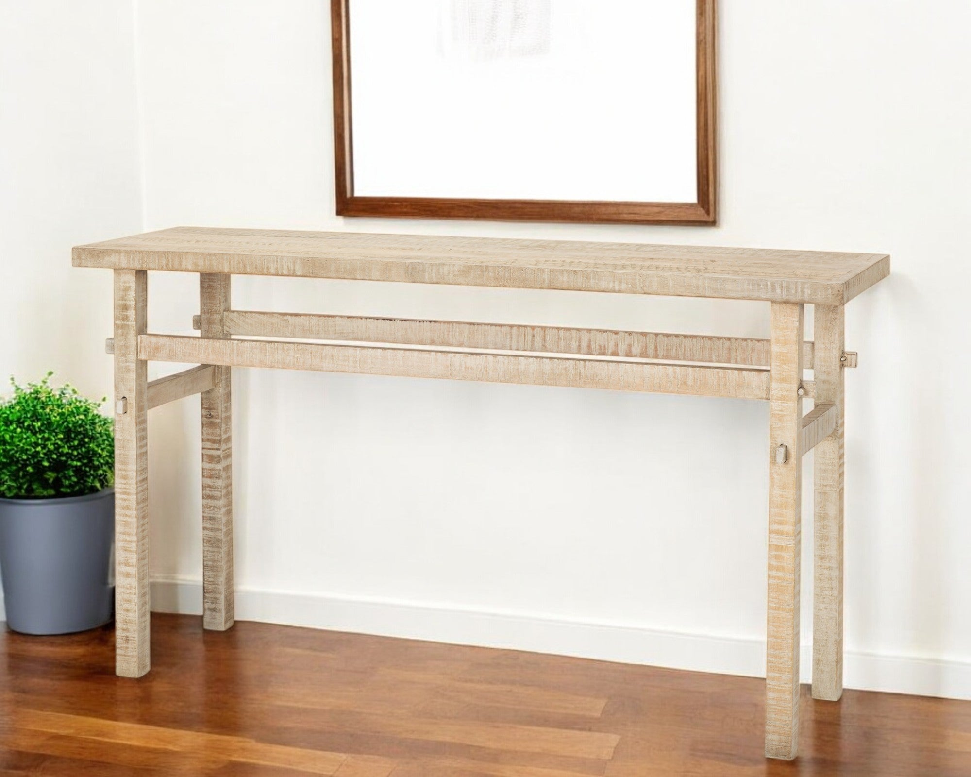 54'' Natural Solid Wood Distressed Console Table