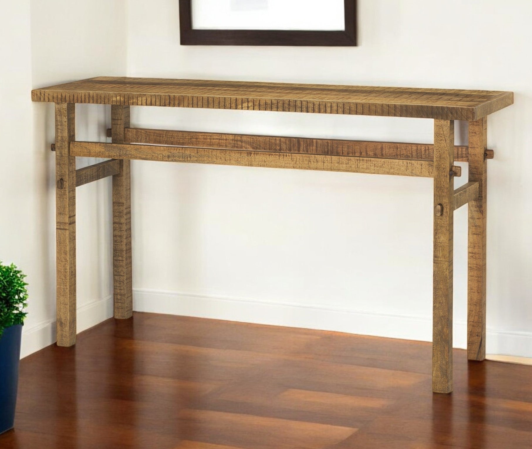54'' Brown Solid Wood Distressed Console Table