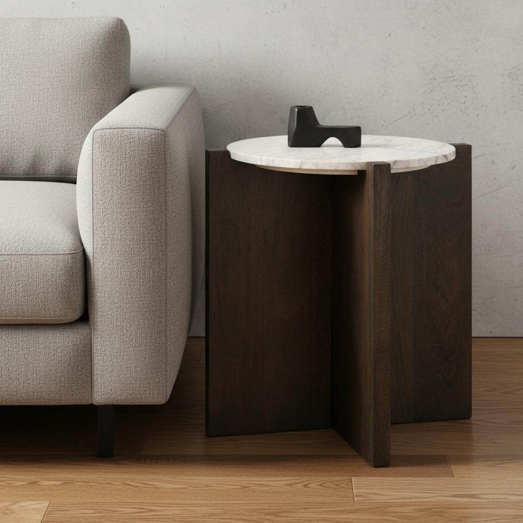22 White and Brown Stone and Wood Tray Table