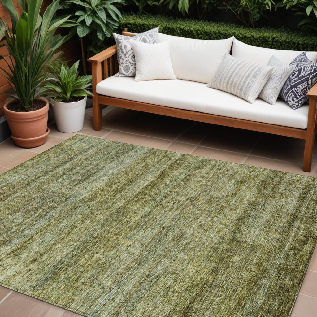 8' X 10' Olive Green And Brown Striped Washable Indoor Outdoor Area Rug