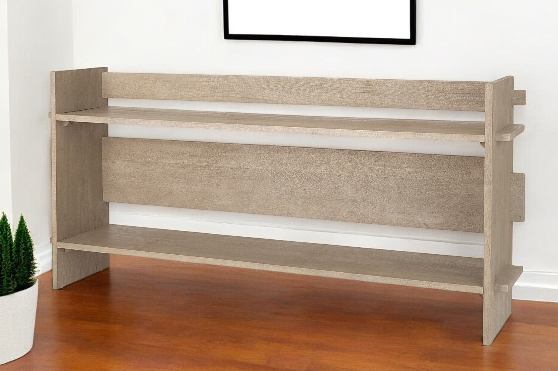 76'' Light Gray Solid Wood Distressed Solid Console Table With Shelf