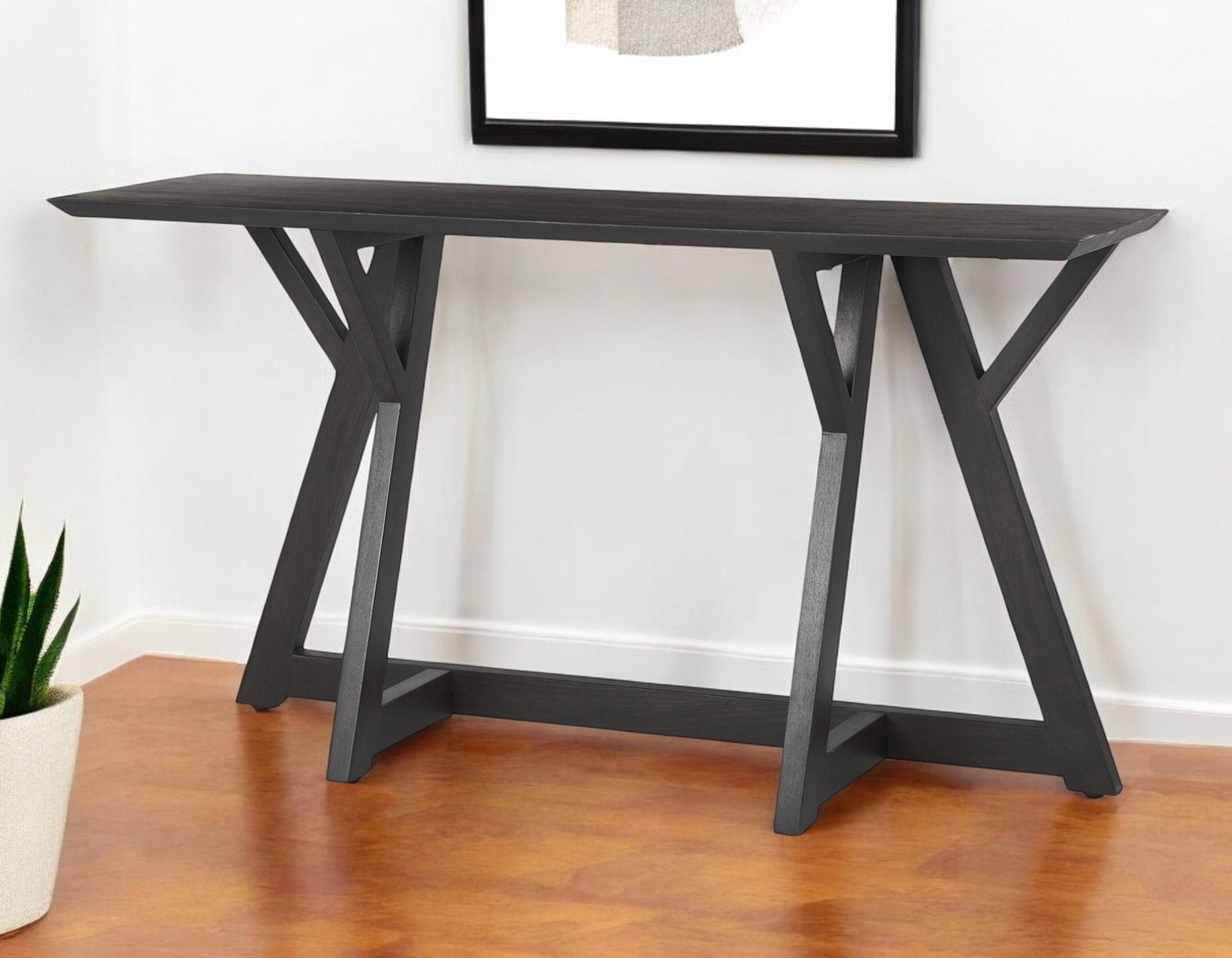 54'' Brown Solid Wood Trestle Console Table