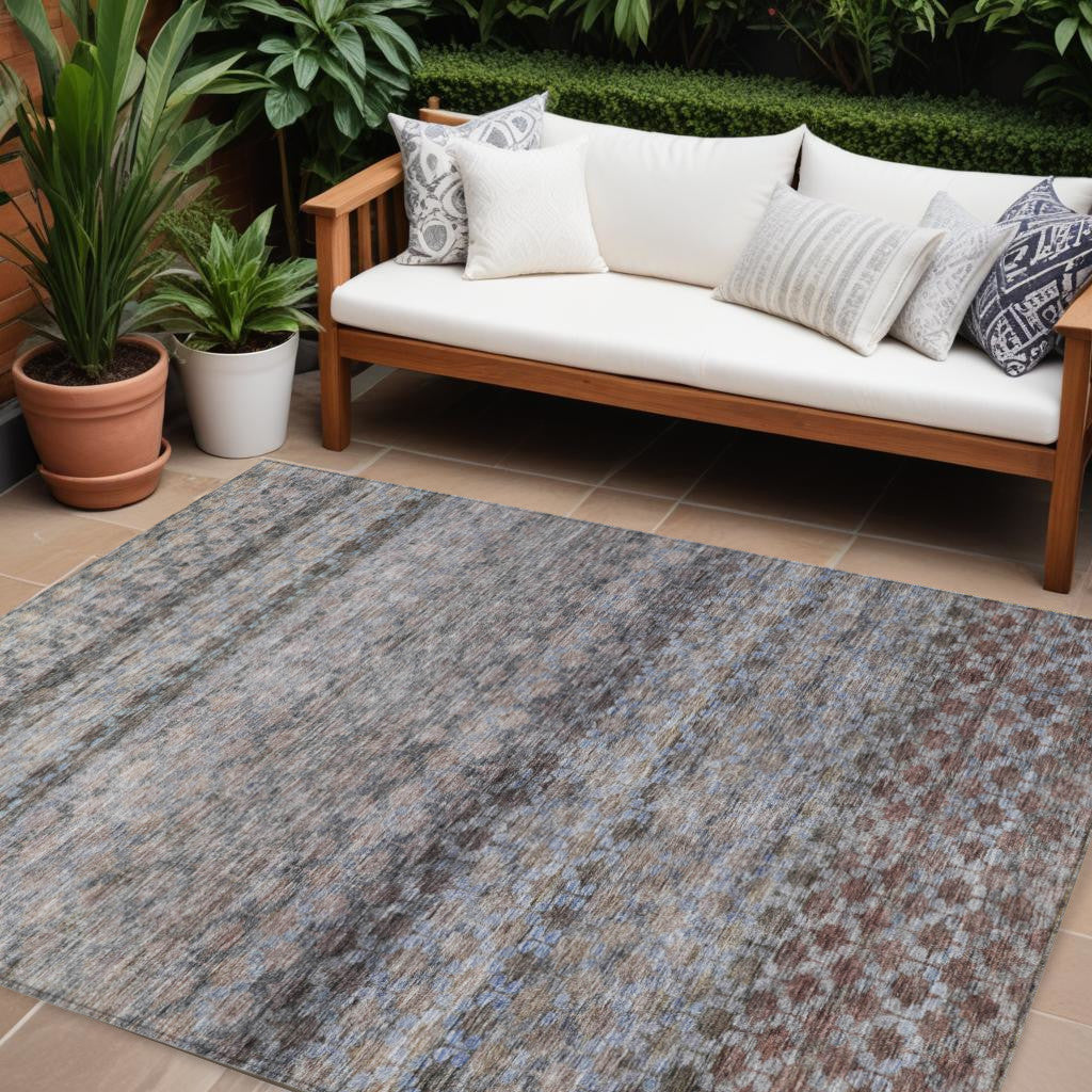 9' X 12' Brown Black And Brick Red Striped Washable Indoor Outdoor Area Rug