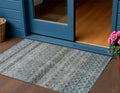 3' X 5' Teal Blue Light Blue And Gray Striped Washable Indoor Outdoor Area Rug