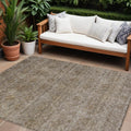 9' X 12' Brown And Tan Floral Washable Indoor Outdoor Area Rug