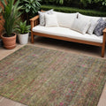 10' X 14' Artichoke Green And Hot Pink Floral Washable Indoor Outdoor Area Rug