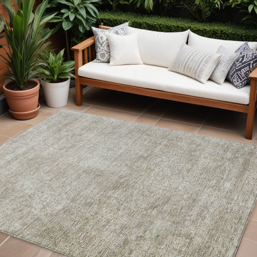 10' X 14' Linen And Gray Floral Washable Indoor Outdoor Area Rug
