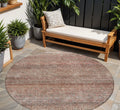 8' Coral And Black Round Striped Washable Indoor Outdoor Area Rug
