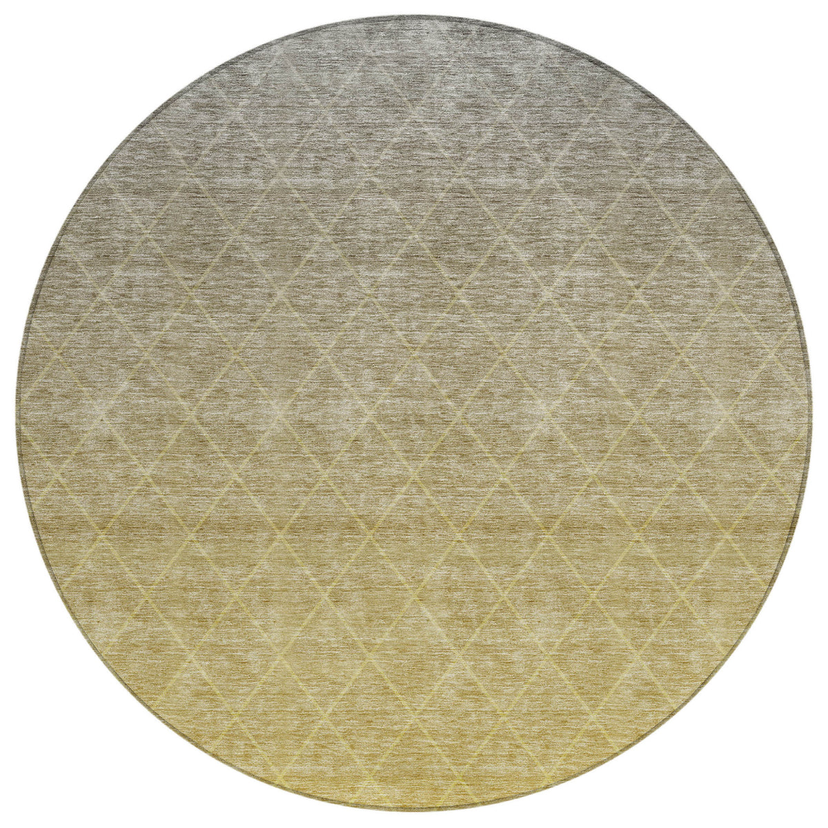 8' Gold And Gray Round Geometric Washable Indoor Outdoor Area Rug
