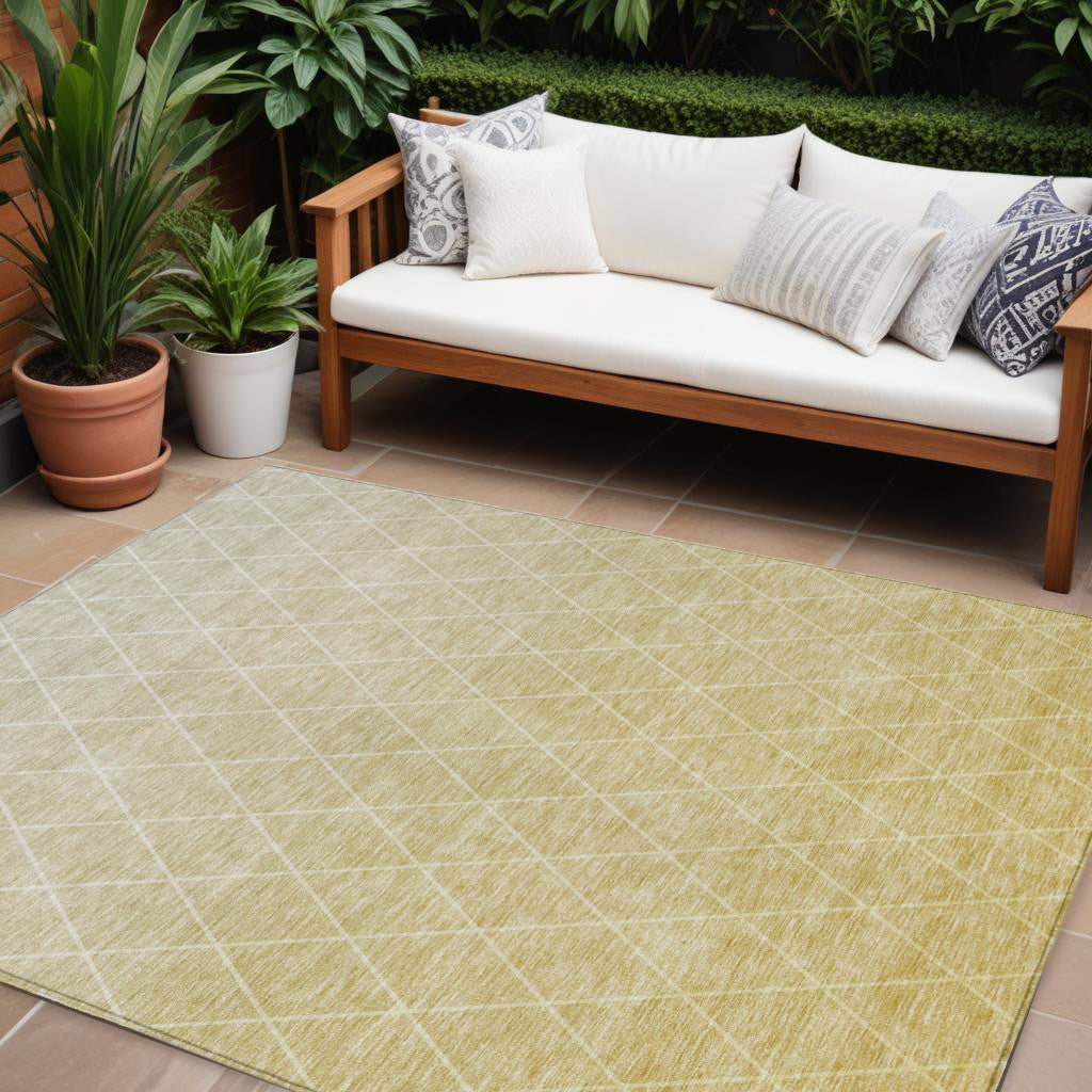 9' X 12' Wheat And Beige Geometric Washable Indoor Outdoor Area Rug