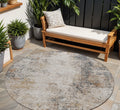 8' Ivory Blue And Copper Round Abstract Washable Indoor Outdoor Area Rug