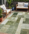5' X 8' Sage And Fern Green Geometric Washable Indoor Outdoor Area Rug