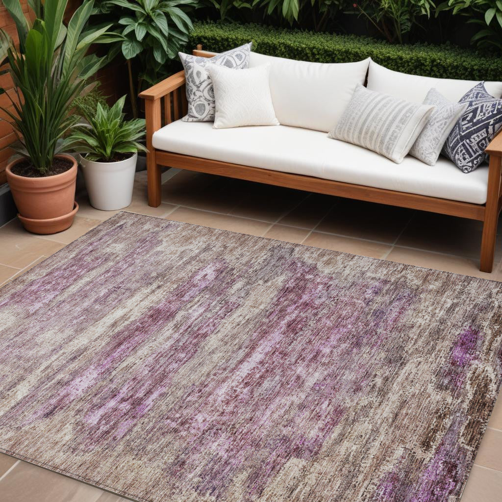 10' X 14' Blush Brown And Beige Abstract Washable Indoor Outdoor Area Rug