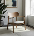27 Brown And Cream Upholstery And Solid Wood Arm Chair