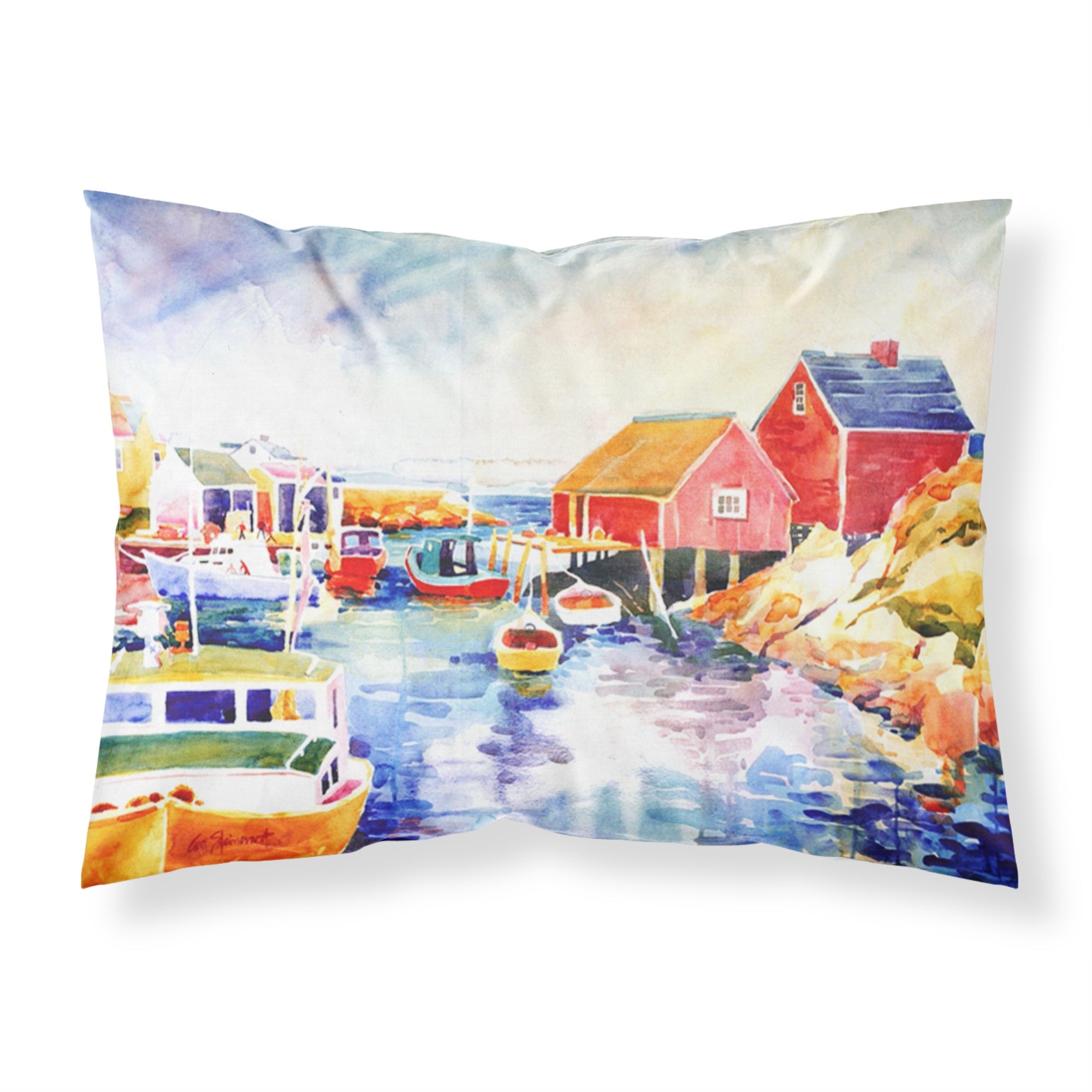 'Caroline'S Treasures 6059Pillowcase Boats At Harbor With A View Moisture Wicking Fabric Standard Pillowcase, Large, Multicolor
