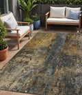 5' X 8' Gray Brown And Gold Abstract Washable Indoor Outdoor Area Rug