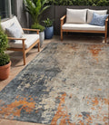 5' X 8' Khaki Gray And Copper Abstract Washable Indoor Outdoor Area Rug