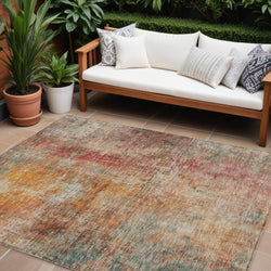 8' X 10' Tan Copper And Terra Cotta Abstract Washable Indoor Outdoor Area Rug