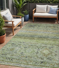 5' X 8' Artichoke Green Blue And Black Floral Washable Indoor Outdoor Area Rug