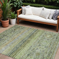 9' X 12' Artichoke Green Blue And Black Floral Washable Indoor Outdoor Area Rug