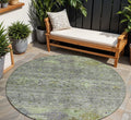 8' Sage And Gray Round Floral Washable Indoor Outdoor Area Rug