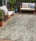 5' X 8' Linen Black And Brown Floral Washable Indoor Outdoor Area Rug