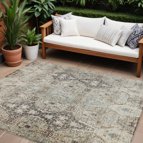 10' X 14' Linen Black And Brown Floral Washable Indoor Outdoor Area Rug