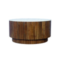36 Inch Brown Genuine Marble And Solid Wood Round Drum Coffee Table