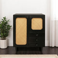 32 Black Distressed Solid Wood Three Drawer Sideboard with Two Doors
