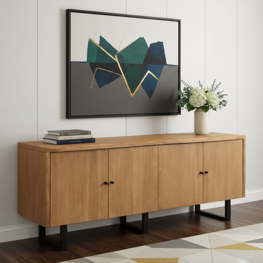 80 Natural Distressed Solid Wood Live Edge Credenza With Four Doors