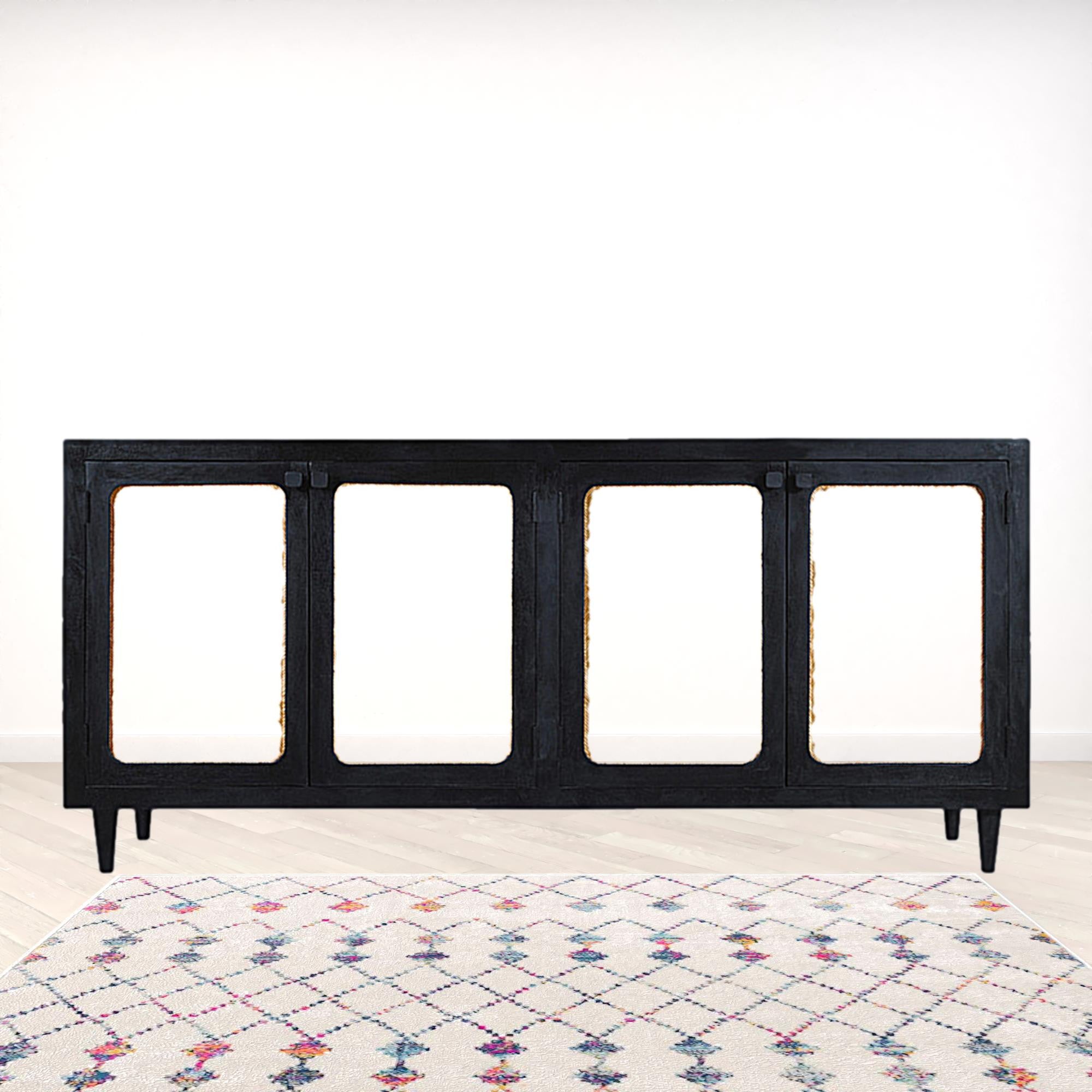 82 Black Distressed Solid Wood Sideboard with Four Doors
